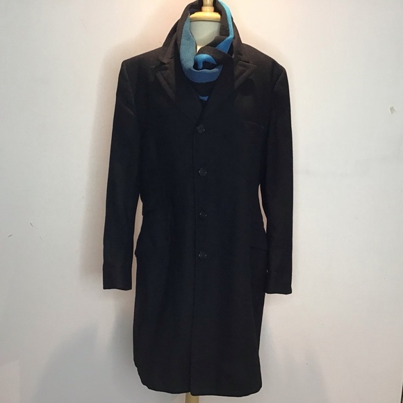 Eagle Clothes Black Wool Four Button MidLength Vintage Notch Collar Overcoat 44 - Picture 1 of 15